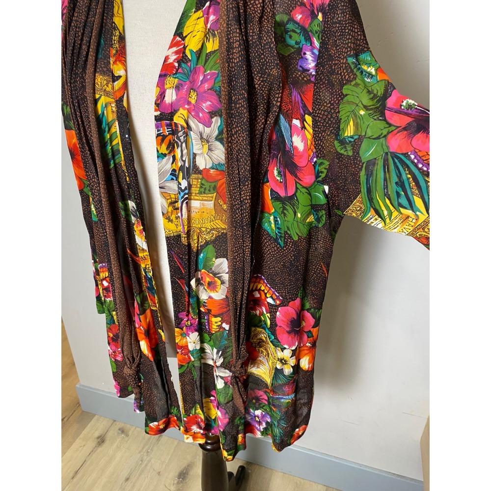 Vintage Carole Little Tropical Parrot Floral Sheer Wrap Cardigan Size 6 90s - Picture 4 of 7